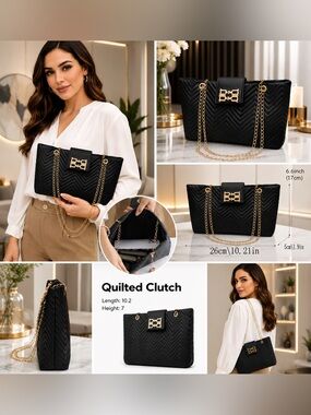 🖤🆕🖤Black Quilted Clutch with Gold Chain